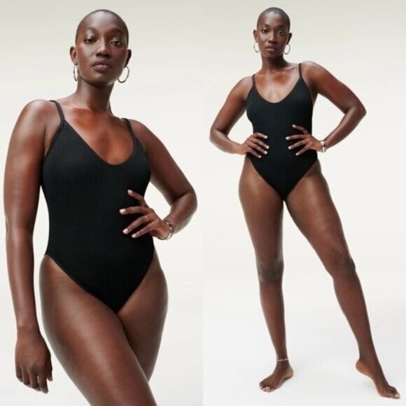 NWT Good American Always Fits One Piece 2XL-3XL Black001 Stretch Cheeky Crinkle - Picture 1 of 7